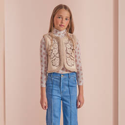 Petite Amalie-Girls Pink Embroidered Floral Gilet | Childrensalon Outlet