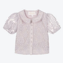 Petite Amalie-Girls Purple Embroidered Organza Blouse | Childrensalon Outlet