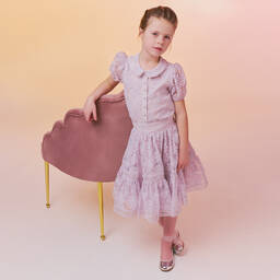 Petite Amalie-Girls Purple Embroidered Organza Blouse | Childrensalon Outlet