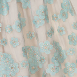 Petite Amalie-Girls Turquoise Blue Embroidered Tulle Dress  | Childrensalon Outlet