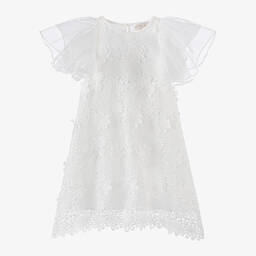 Petite Amalie-Girls White Guipure Lace Flutter Dress | Childrensalon Outlet