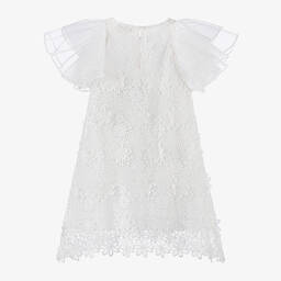 Petite Amalie-Girls White Guipure Lace Flutter Dress | Childrensalon Outlet