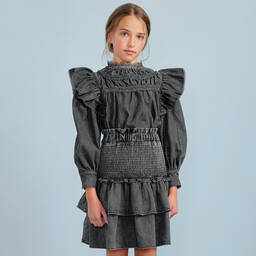 Petite Amalie-Teen Girls Black Washed Denim Blouse | Childrensalon Outlet