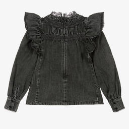Petite Amalie-Teen Girls Black Washed Denim Blouse | Childrensalon Outlet