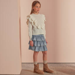 Petite Amalie-Teen Girls Ivory Cable Knit Wool Sweater | Childrensalon Outlet