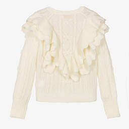 Petite Amalie-Teen Girls Ivory Cable Knit Wool Sweater | Childrensalon Outlet