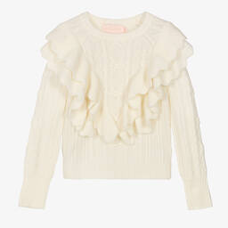 Petite Amalie-Teen Girls Ivory Cable Knit Wool Sweater | Childrensalon Outlet