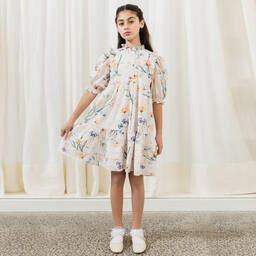 Petite Amalie-Teen Girls Ivory Floral Cotton Dress | Childrensalon Outlet