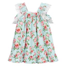 Phi Clothing-Хлопковое платье зелено-голубого и розового цвета | Childrensalon Outlet