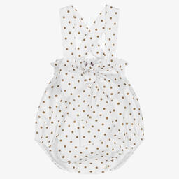 Phi Clothing-Baby Girls White & Beige Polka Dot Shortie | Childrensalon Outlet