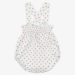 Phi Clothing-Baby Girls White & Beige Polka Dot Shortie | Childrensalon Outlet