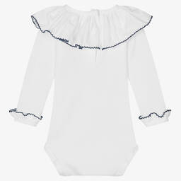 في كلودينغ-بودي سوت مزين بكشكش قطن لون أبيض للمولودات | Childrensalon Outlet