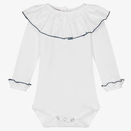 في كلودينغ-بودي سوت مزين بكشكش قطن لون أبيض للمولودات | Childrensalon Outlet