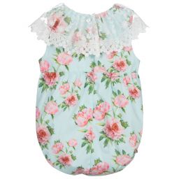 Phi Clothing-Голубой короткий комбинезон из хлопка с цветочным рисунком | Childrensalon Outlet