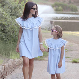 Phi Clothing-Голубое платье с кружевной отделкой | Childrensalon Outlet