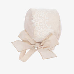 Phi Clothing-Girls Beige Cotton Lace Bonnet | Childrensalon Outlet