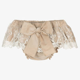 Phi Clothing-Бежевые бархатные шортики на подгузники | Childrensalon Outlet