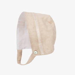 Phi Clothing-Girls Beige Linen & Cotton Bonnet | Childrensalon Outlet