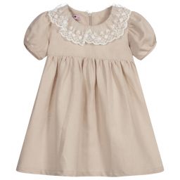 Phi Clothing-Girls Beige Linen Dress | Childrensalon Outlet