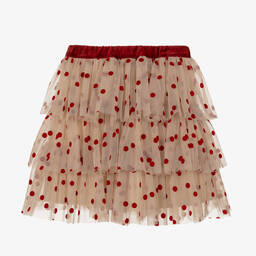 Phi Clothing-Girls Beige Tulle Polka Dot Skirt | Childrensalon Outlet