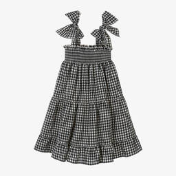 Phi Clothing-Черное хлопковое платье в клетку для девочек | Childrensalon Outlet