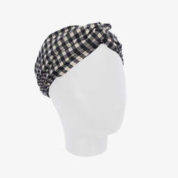 في كلودينغ-طوق للرأس قطن جينغهام لون أسود وأبيض للبنات | Childrensalon Outlet