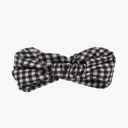 في كلودينغ-طوق للرأس قطن جينغهام لون أسود وأبيض للبنات | Childrensalon Outlet