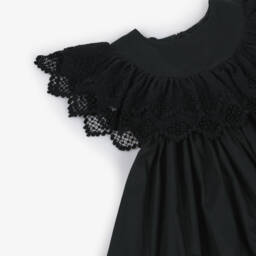 Phi Clothing-Черное хлопковое платье с кружевной отделкой для девочек | Childrensalon Outlet