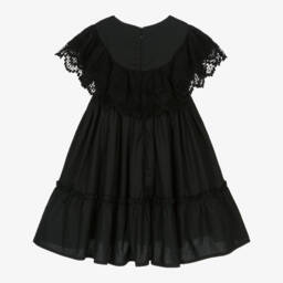 Phi Clothing-Черное хлопковое платье с кружевной отделкой для девочек | Childrensalon Outlet