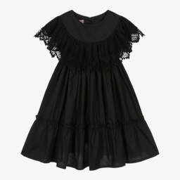 Phi Clothing-Черное хлопковое платье с кружевной отделкой для девочек | Childrensalon Outlet