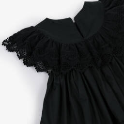 Phi Clothing-Черное хлопковое платье с кружевной отделкой для девочек | Childrensalon Outlet