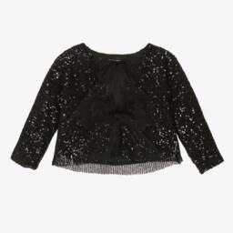 Phi Clothing-Girls Black Sequin Tie Jacket | Childrensalon Outlet