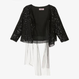 Phi Clothing-Girls Black Sequin Tie Jacket | Childrensalon Outlet