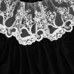 Phi Clothing-فستان قطن مخمل مزين بكشكش دانتيل لون أسود | Childrensalon Outlet