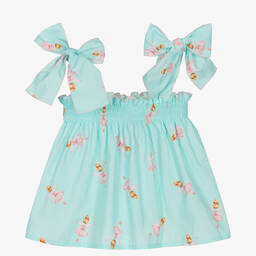 Phi Clothing-Голубой хлопковый топ с балеринами | Childrensalon Outlet