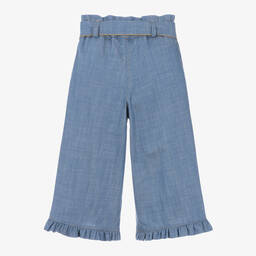 Phi Clothing-Girls Blue Cotton Chambray Wide Leg Trousers | Childrensalon Outlet