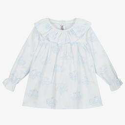 Phi Clothing-Голубая хлопковая блузка с рюшами и ангелами | Childrensalon Outlet