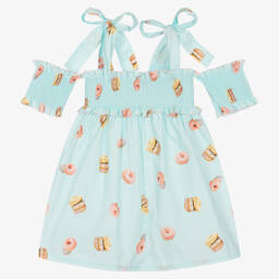 Phi Clothing-Голубое хлопковое платье с пончиками | Childrensalon Outlet