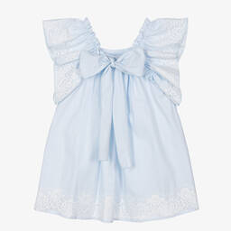 Phi Clothing-Girls Blue Cotton Flutter Lace Dress | Childrensalon Outlet