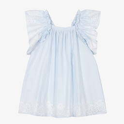 Phi Clothing-Girls Blue Cotton Flutter Lace Dress | Childrensalon Outlet