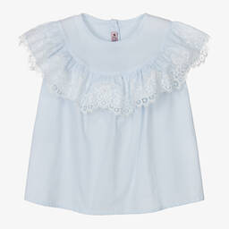 Phi Clothing-Girls Blue Cotton & Lace Blouse | Childrensalon Outlet