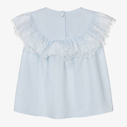 Phi Clothing-Girls Blue Cotton & Lace Blouse | Childrensalon Outlet