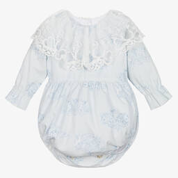 Phi Clothing-Girls Blue Cotton & Lace Ruffle Shortie | Childrensalon Outlet