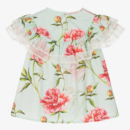 Phi Clothing-بلوز قطن بوبلين مزين بكشكش لون أزرق للبنات | Childrensalon Outlet