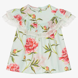 Phi Clothing-بلوز قطن بوبلين مزين بكشكش لون أزرق للبنات | Childrensalon Outlet