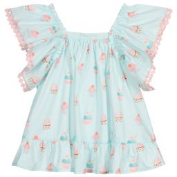 Phi Clothing-Girls Blue Cupcakes Blouse | Childrensalon Outlet