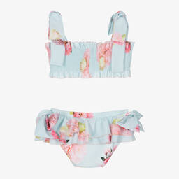 Phi Clothing-مايو بيكيني لون أزرق بطبعة ورود للبنات | Childrensalon Outlet