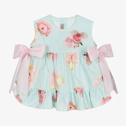 Phi Clothing-Girls Blue Floral Cotton Blouse | Childrensalon Outlet