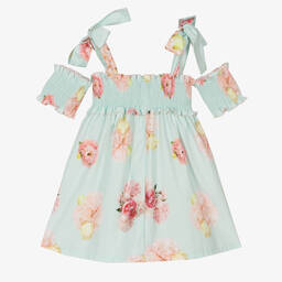 Phi Clothing-Girls Blue Floral Cotton Shirred Dress | Childrensalon Outlet