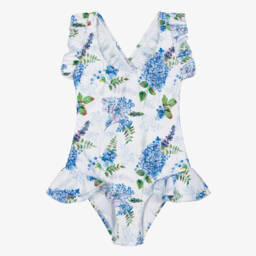 Phi Clothing-مايوه قطعة واحدة أزرق مزهر للبنات | Childrensalon Outlet